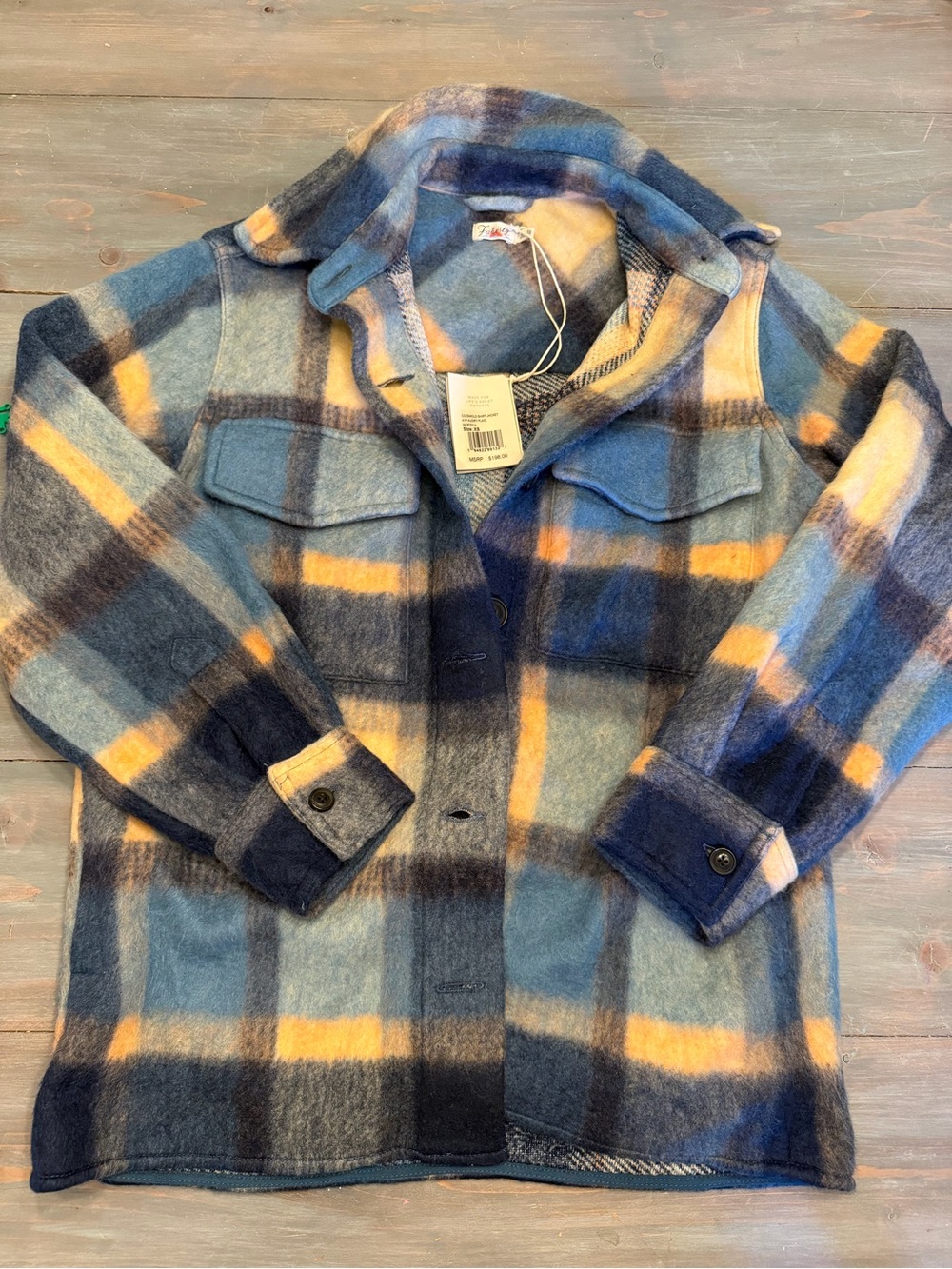 Faherty Blue, Navy & Cream Plaid Wool Shacket
